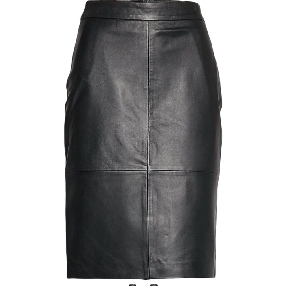 ISDA & Co Black Leather Pencil Skirt Size 6 Midi High Waist